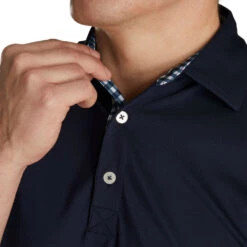 FootJoy Athletic Fit Lisle Solid Gingham Trim Self Collar Navy Mens Golf Polo -Footjoy 11727 2