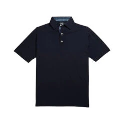 FootJoy Athletic Fit Lisle Solid Gingham Trim Self Collar Navy Mens Golf Polo -Footjoy 11727 3