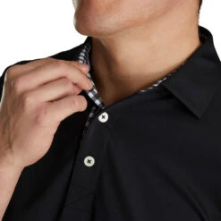FootJoy Athletic Fit Lisle Solid Gingham Trim Self Collar Black Mens Golf Polo -Footjoy 11986 2 cf904481 ae06 4d70 bf61 876abf3c0b9f