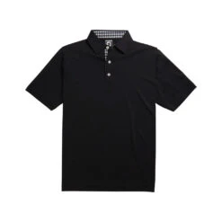 FootJoy Athletic Fit Lisle Solid Gingham Trim Self Collar Black Mens Golf Polo -Footjoy 11986 3 66648050 d32b 4e09 b435 9634e903314c