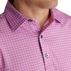 FootJoy Lisle Plaid Print Self Collar Pink Mens Golf Polo -Footjoy 13482 2