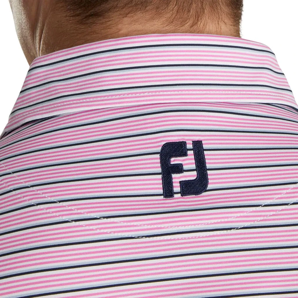 FootJoy Lisle Multi Stripe Self Collar Pink Mens Golf Polo 3 FootJoy Lisle Multi Stripe Self Collar Pink Mens Golf Polo - Image 3