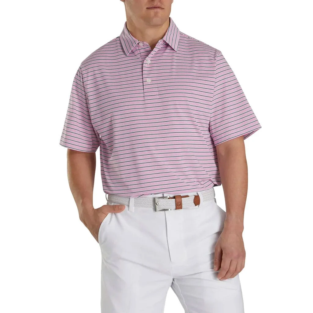 FootJoy Lisle Multi Stripe Self Collar Pink Mens Golf Polo 1 FootJoy Lisle Multi Stripe Self Collar Pink Mens Golf Polo