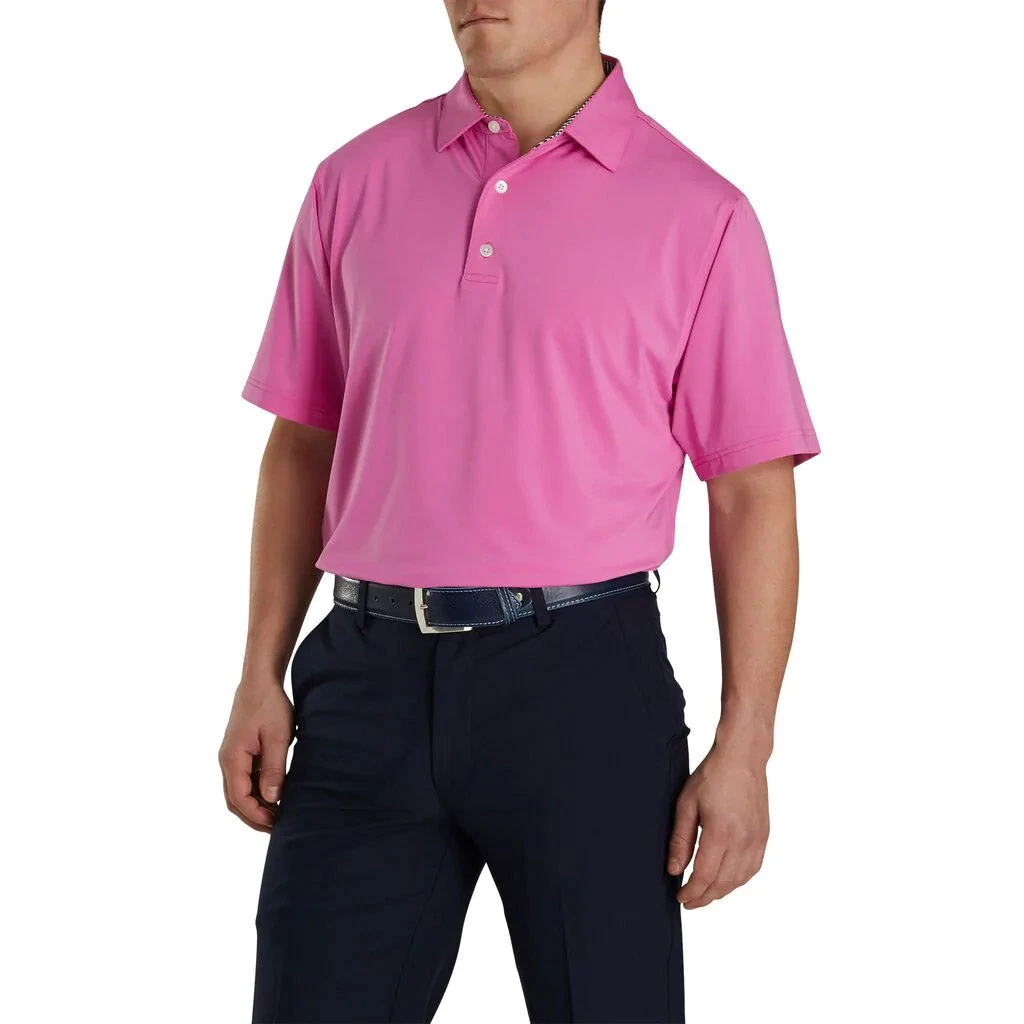 FootJoy Solid Lisle Self Collar Pink Mens Golf Polo 1 FootJoy Solid Lisle Self Collar Pink Mens Golf Polo