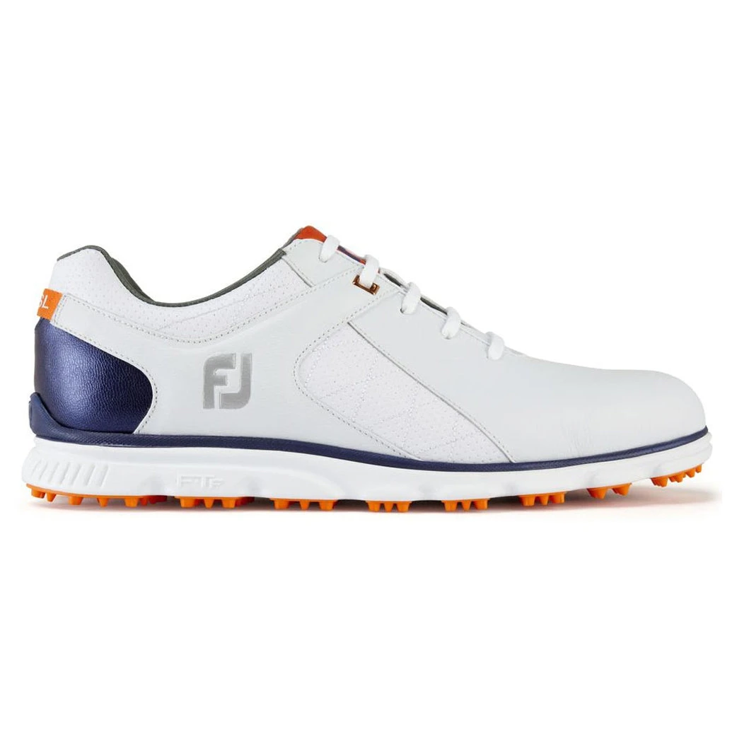 FootJoy Pro Spikeless White-Navy-Orange Mens Golf Shoes - Cosmetic Blem 1 FootJoy Pro Spikeless White-Navy-Orange Mens Golf Shoes - Cosmetic Blem