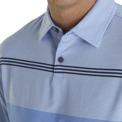 FootJoy Lisle Engineered Pinstripe Self Collar Lagoon Mens Golf Polo -Footjoy 20225 LAGOONWHTNVY 2