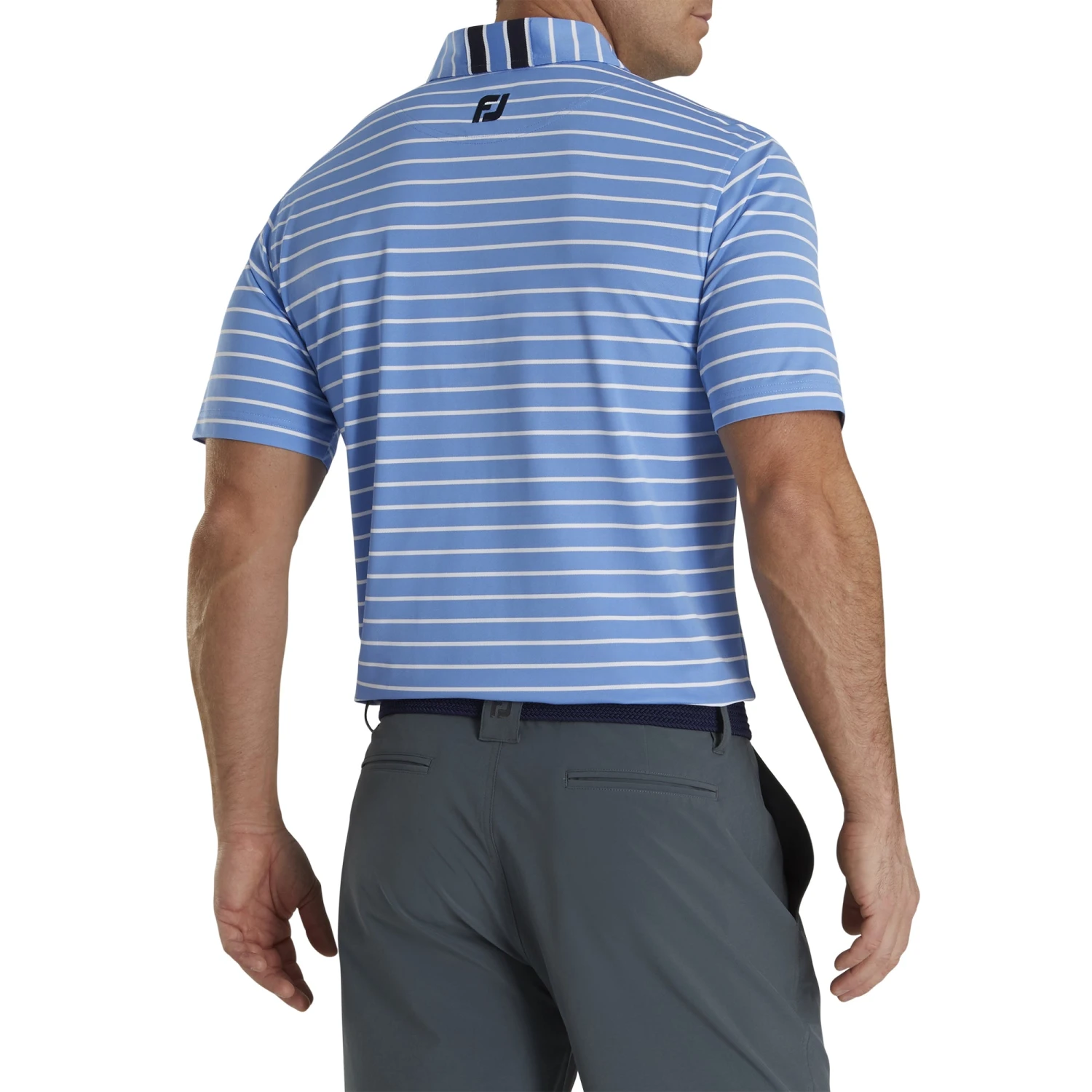 FootJoy Pique Mixed Stripe Self Collar Lagoon Mens Golf Polo 2 FootJoy Pique Mixed Stripe Self Collar Lagoon Mens Golf Polo - Image 2