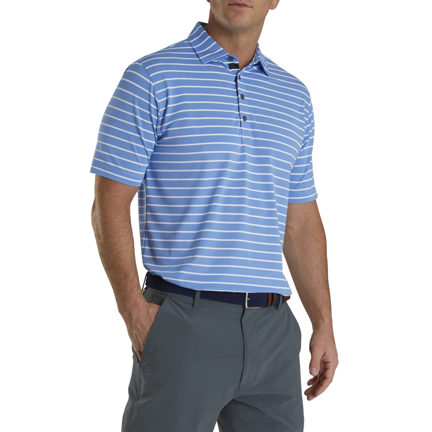 FootJoy Pique Mixed Stripe Self Collar Lagoon Mens Golf Polo 1 FootJoy Pique Mixed Stripe Self Collar Lagoon Mens Golf Polo