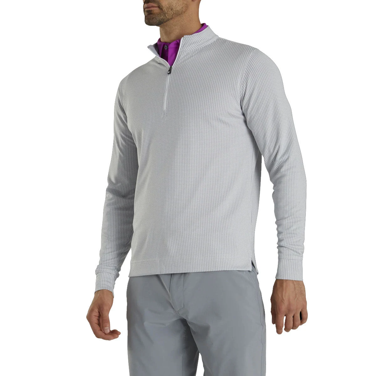 FootJoy Houndstooth Jacquard Grey Mens Golf 1/4 Zip Pullover 2 FootJoy Houndstooth Jacquard Grey Mens Golf 1/4 Zip Pullover - Image 2