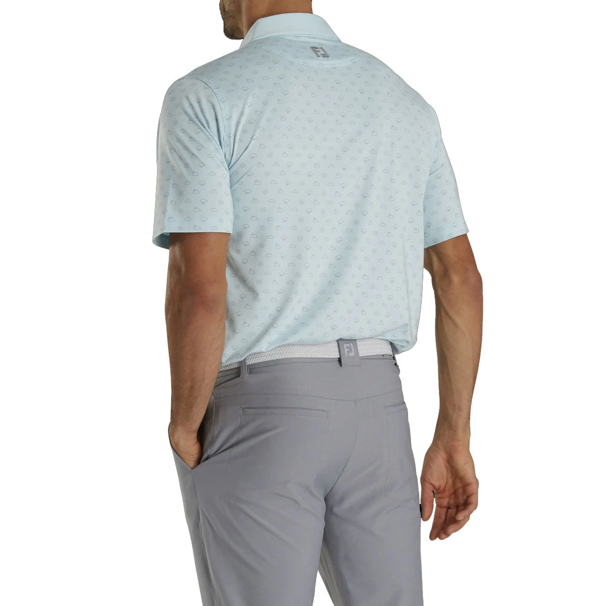 FootJoy Lisle Weather Print Ice Blue Mens Golf Polo 2 FootJoy Lisle Weather Print Ice Blue Mens Golf Polo - Image 2