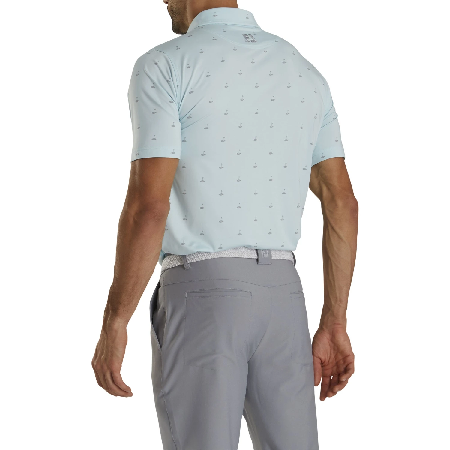 FootJoy Athletic Fit Lisle Golf Print Ice Blue Mens Golf Polo 2 FootJoy Athletic Fit Lisle Golf Print Ice Blue Mens Golf Polo - Image 2