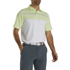 FootJoy Lisle Engineered Pinstripe White-Lime Mens Golf Polo