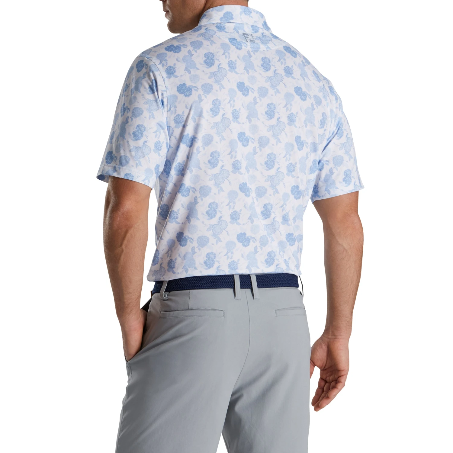 FootJoy Lisle Vintage Floral Print Sky Mens Golf Polo 2 FootJoy Lisle Vintage Floral Print Sky Mens Golf Polo - Image 2
