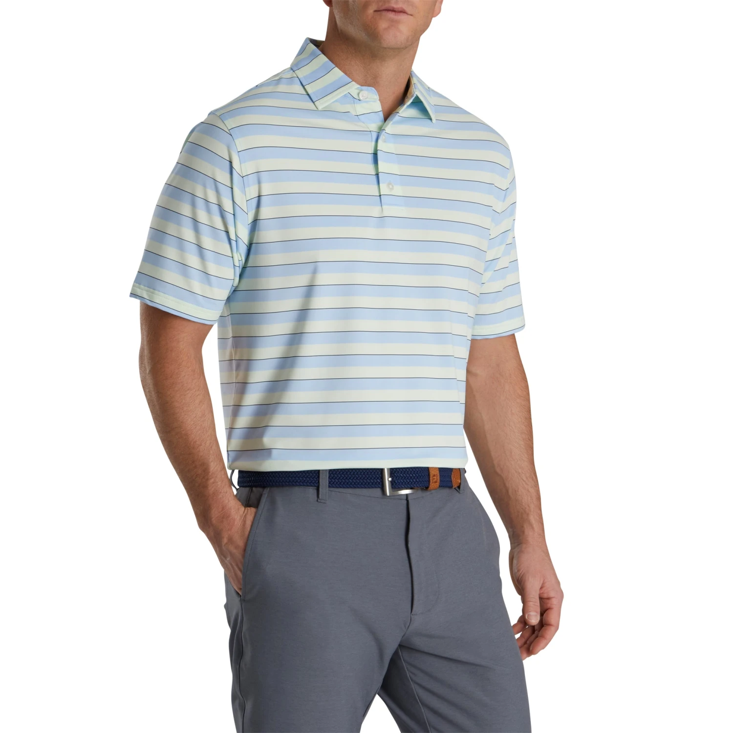 FootJoy Lisle Regency Stripe Sky Mens Golf Polo 1 FootJoy Lisle Regency Stripe Sky Mens Golf Polo