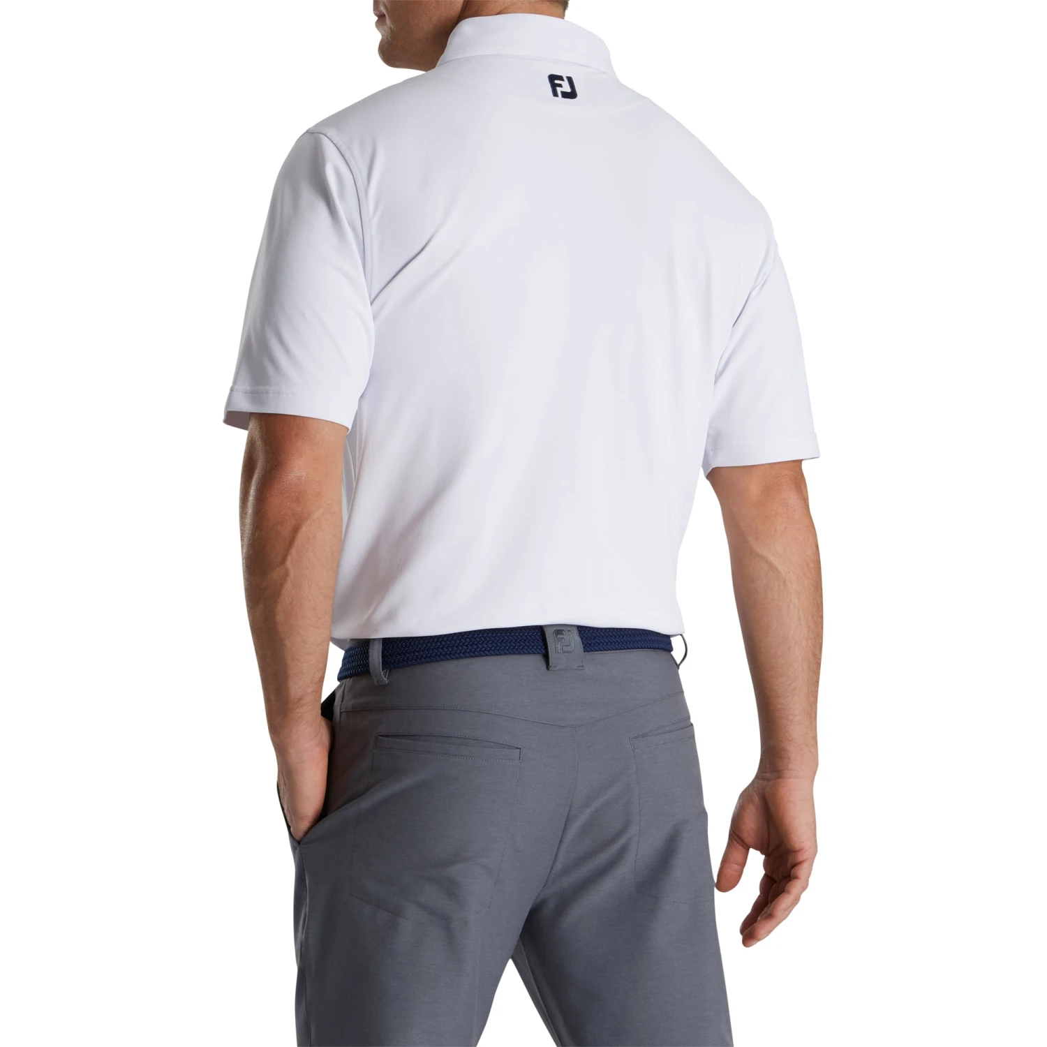 FootJoy Stretch Pique Vintage Floral Trim White Mens Golf Polo 2 FootJoy Stretch Pique Vintage Floral Trim White Mens Golf Polo - Image 2