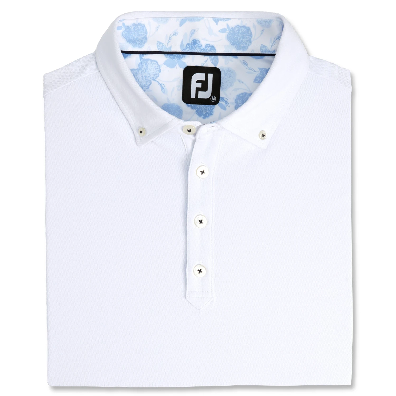FootJoy Stretch Pique Vintage Floral Trim White Mens Golf Polo 3 FootJoy Stretch Pique Vintage Floral Trim White Mens Golf Polo - Image 3