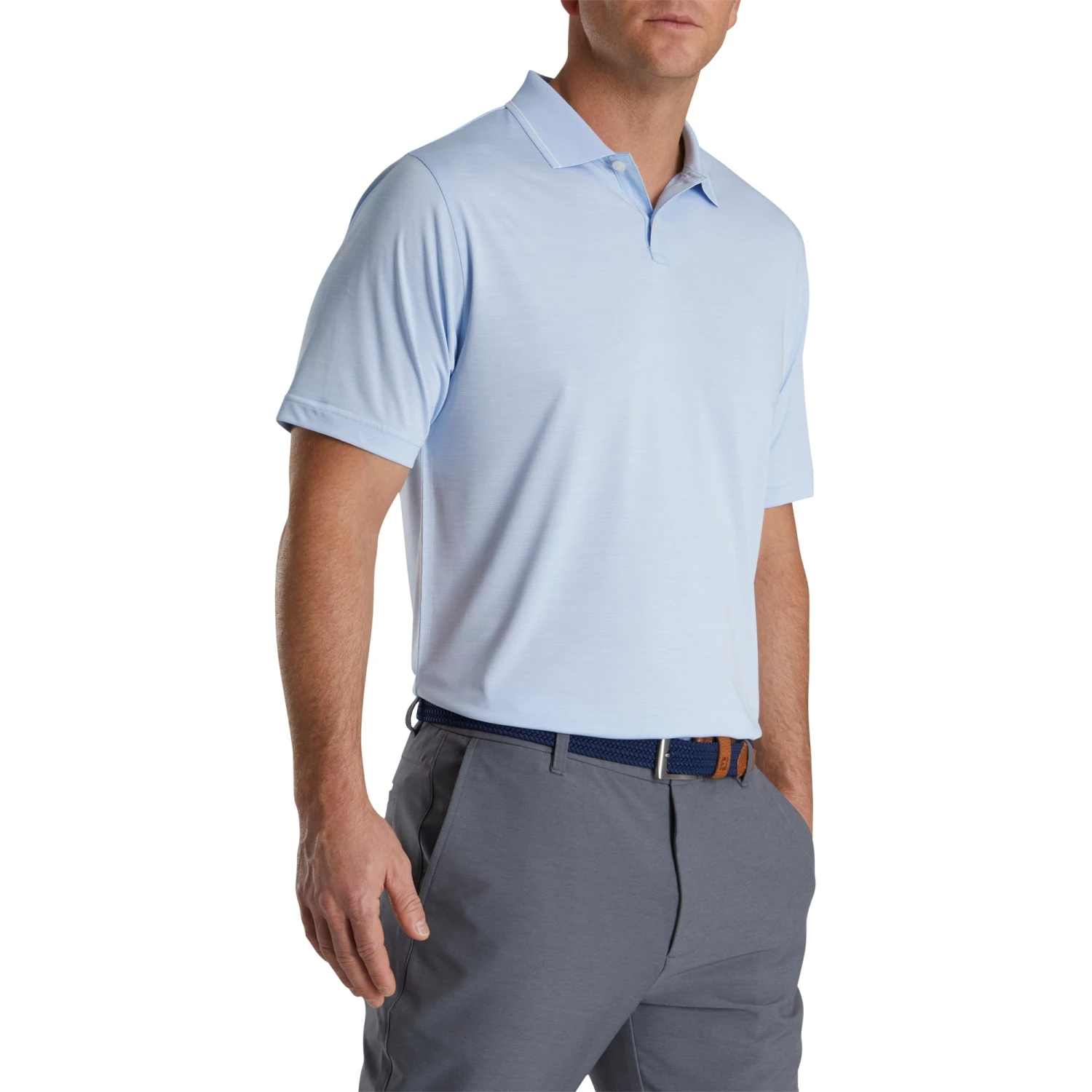FootJoy Lisle Broken Pinstripe Sky-White Mens Golf Polo 1 FootJoy Lisle Broken Pinstripe Sky-White Mens Golf Polo