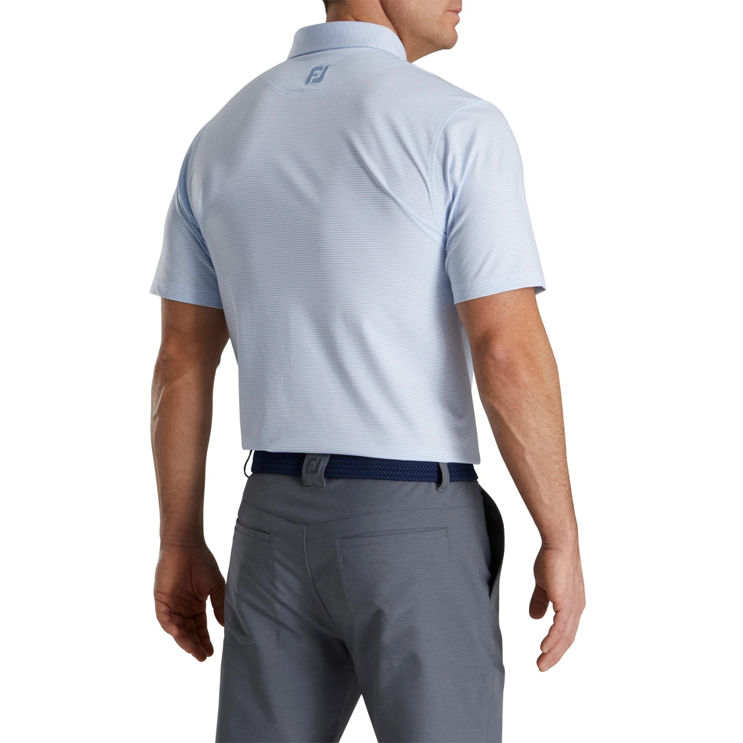 FootJoy Lisle Feeder Stripe Sky Mens Golf Polo 2 FootJoy Lisle Feeder Stripe Sky Mens Golf Polo - Image 2