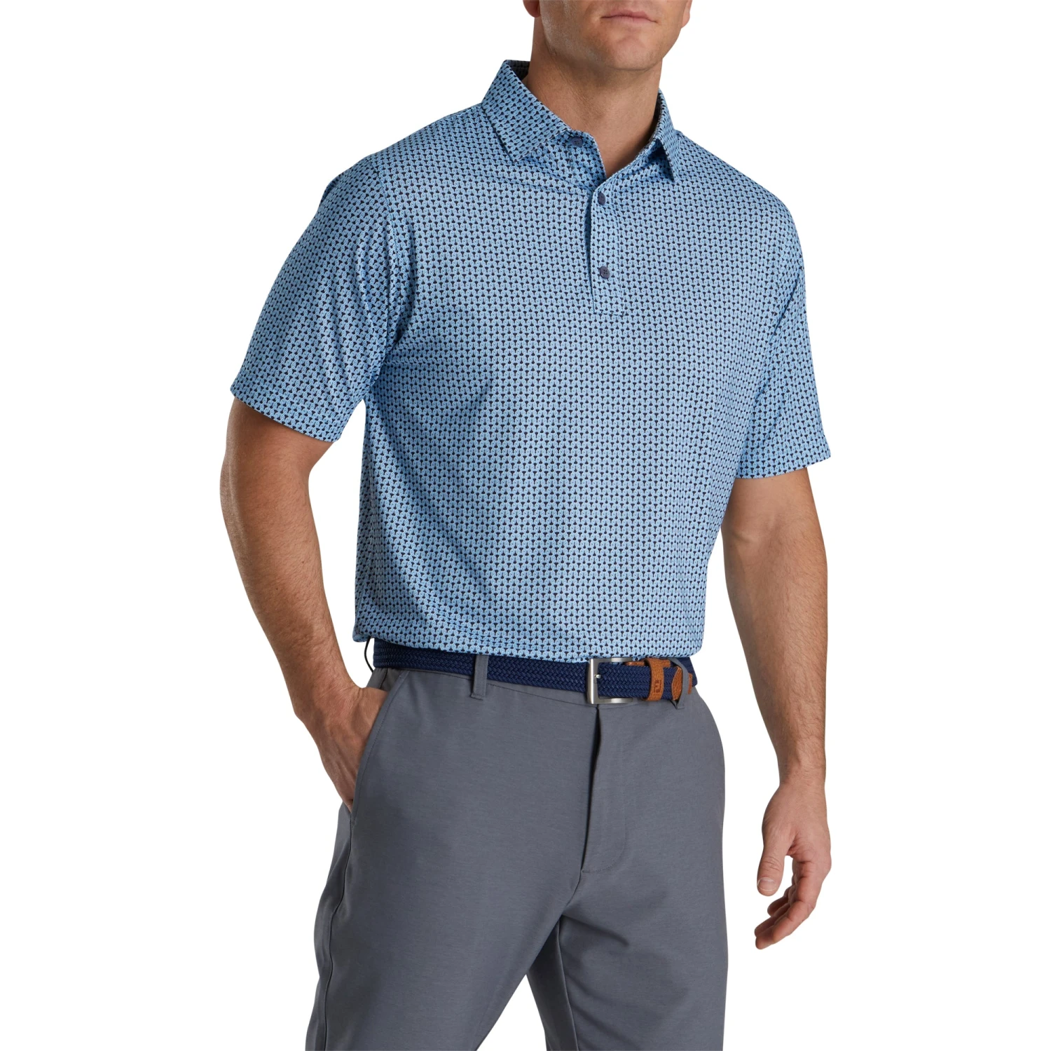 FootJoy Loop Print Lisle French Blue Mens Golf Polo 1 FootJoy Loop Print Lisle French Blue Mens Golf Polo