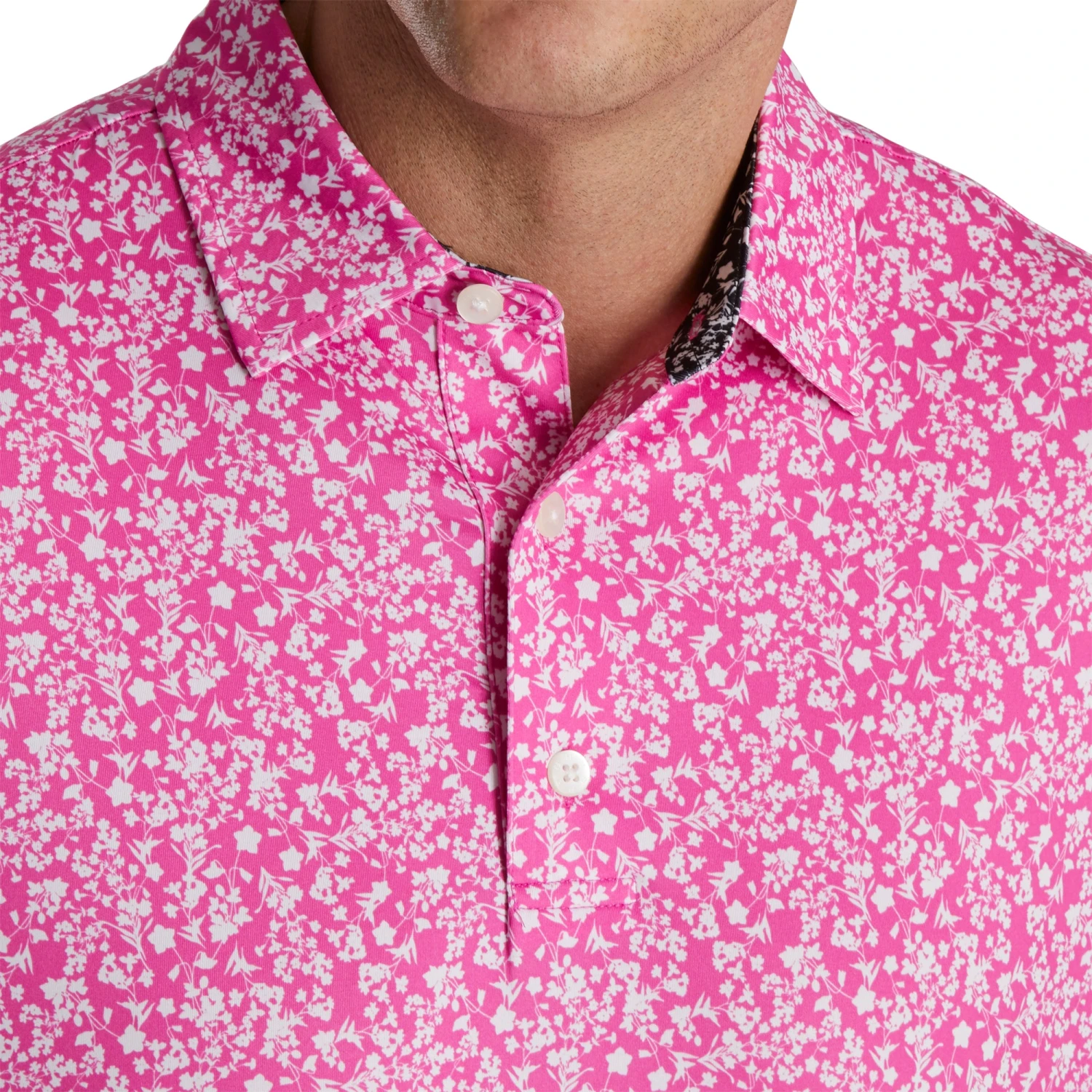 FootJoy Floral Vines Lisle Hot Pink Mens Golf Polo 3 FootJoy Floral Vines Lisle Hot Pink Mens Golf Polo - Image 3