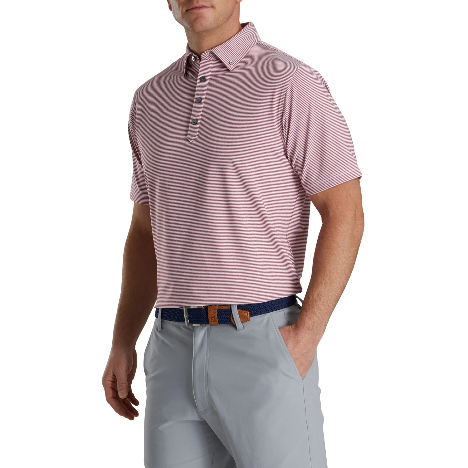 FootJoy Feeder Stripe Lisle Heather Merlot Mens Golf Polo 1 FootJoy Feeder Stripe Lisle Heather Merlot Mens Golf Polo