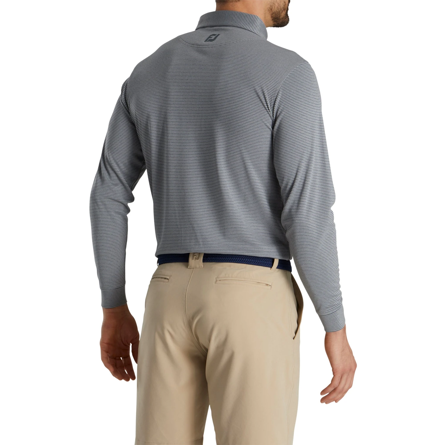 FootJoy Feeder Stripe Jersey Heather Smoke Mens Longsleeve Golf Polo 2 FootJoy Feeder Stripe Jersey Heather Smoke Mens Longsleeve Golf Polo - Image 2
