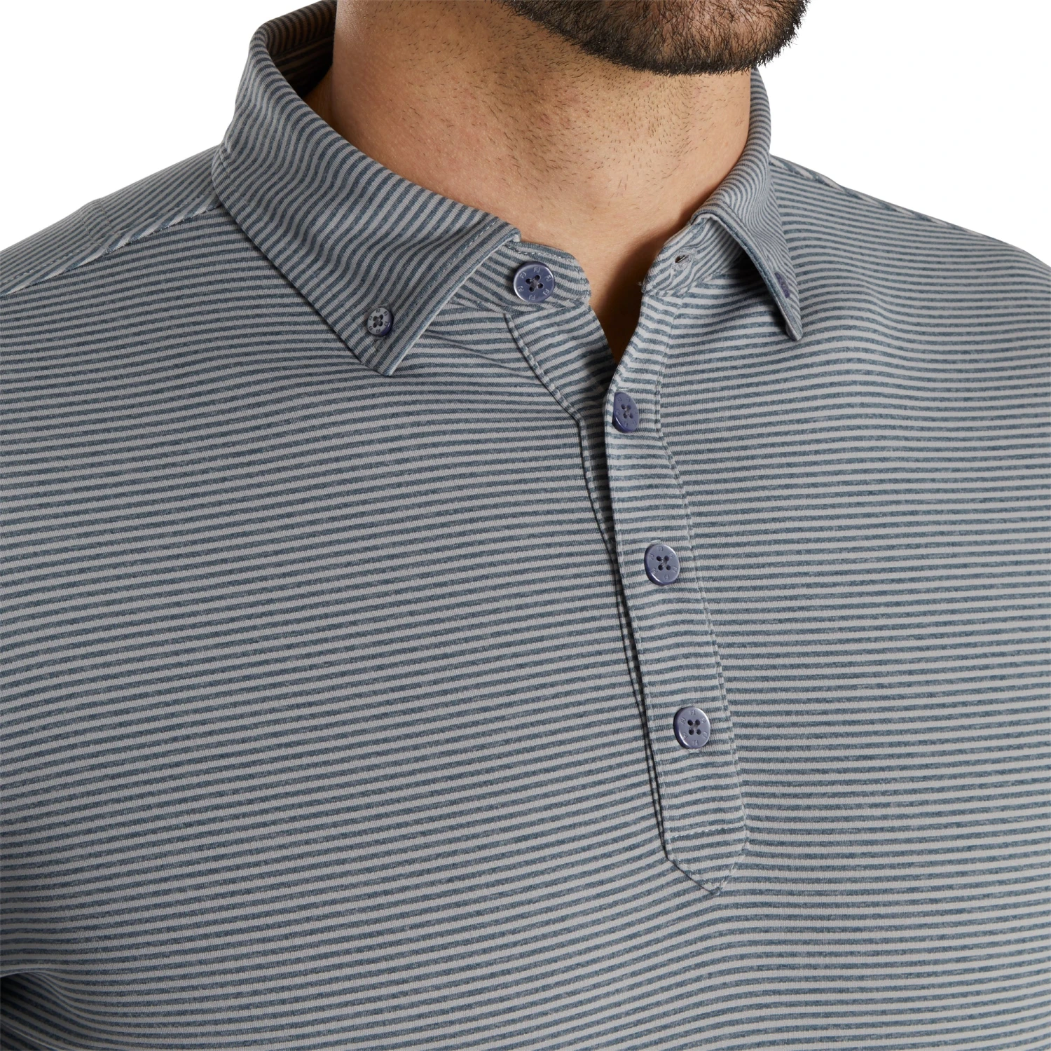 FootJoy Feeder Stripe Jersey Heather Smoke Mens Longsleeve Golf Polo 3 FootJoy Feeder Stripe Jersey Heather Smoke Mens Longsleeve Golf Polo - Image 3