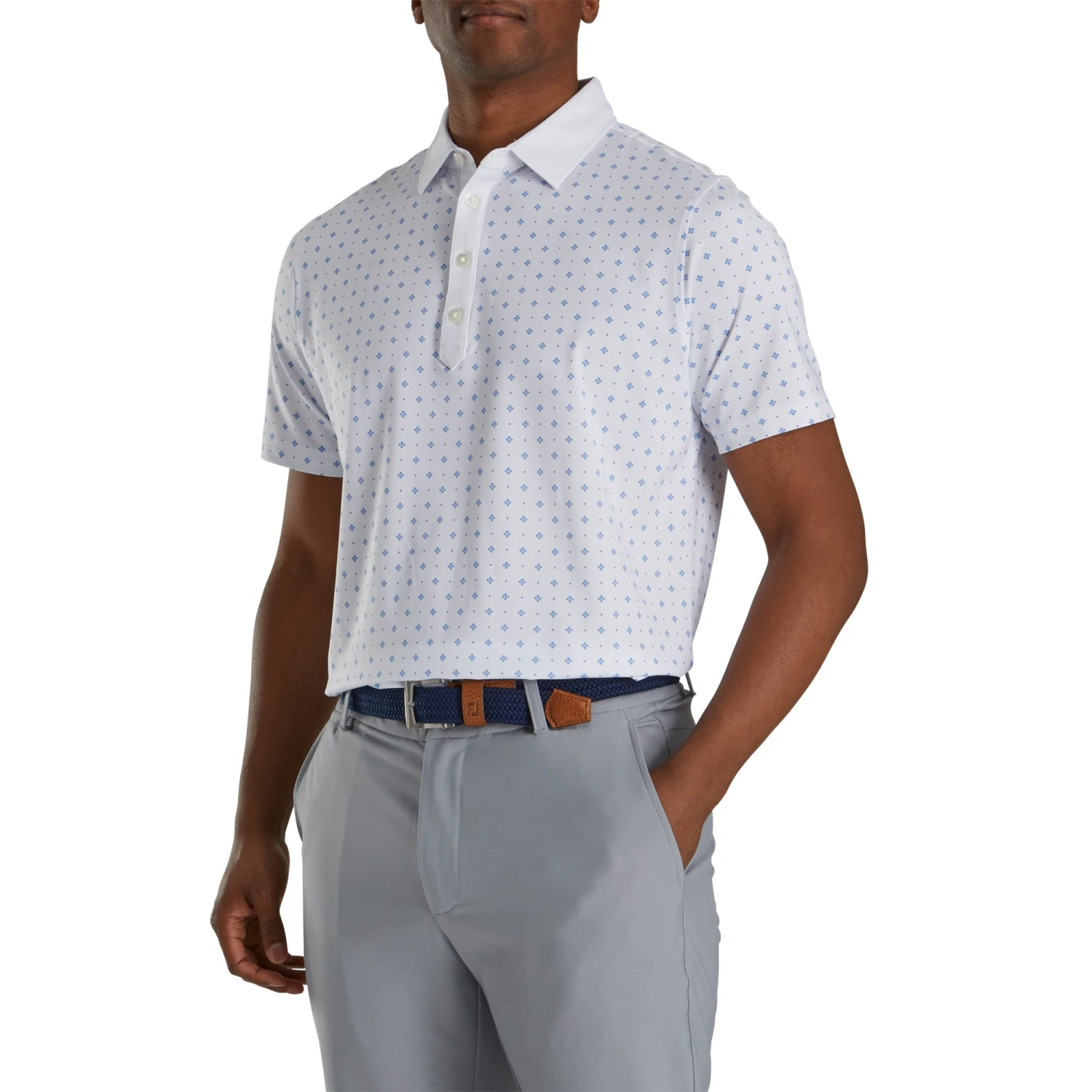FootJoy Athletic Fit Deco Print White Mens Golf Polo 1 FootJoy Athletic Fit Deco Print White Mens Golf Polo