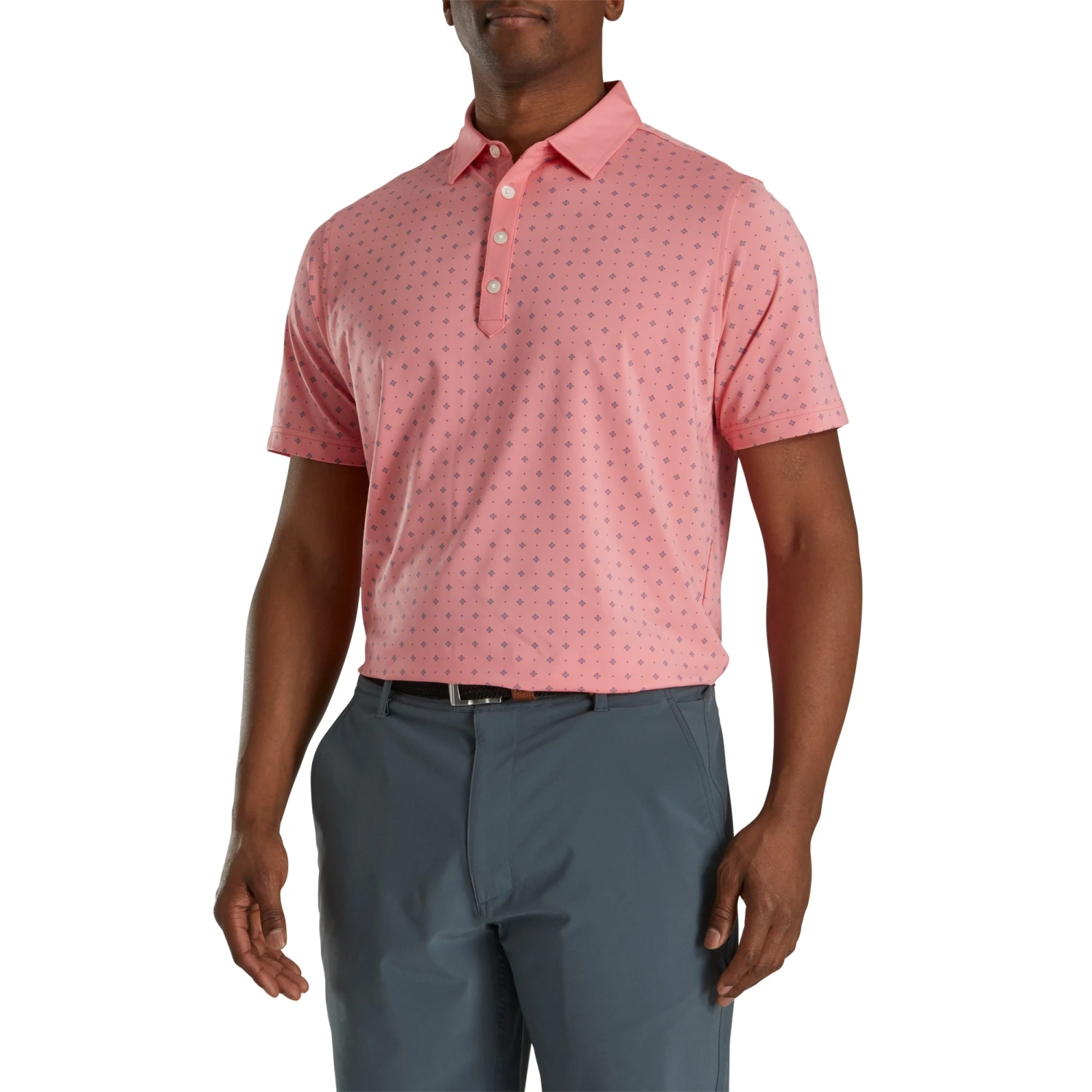 FootJoy Athletic Fit Deco Print Coral Mens Golf Polo 1 FootJoy Athletic Fit Deco Print Coral Mens Golf Polo