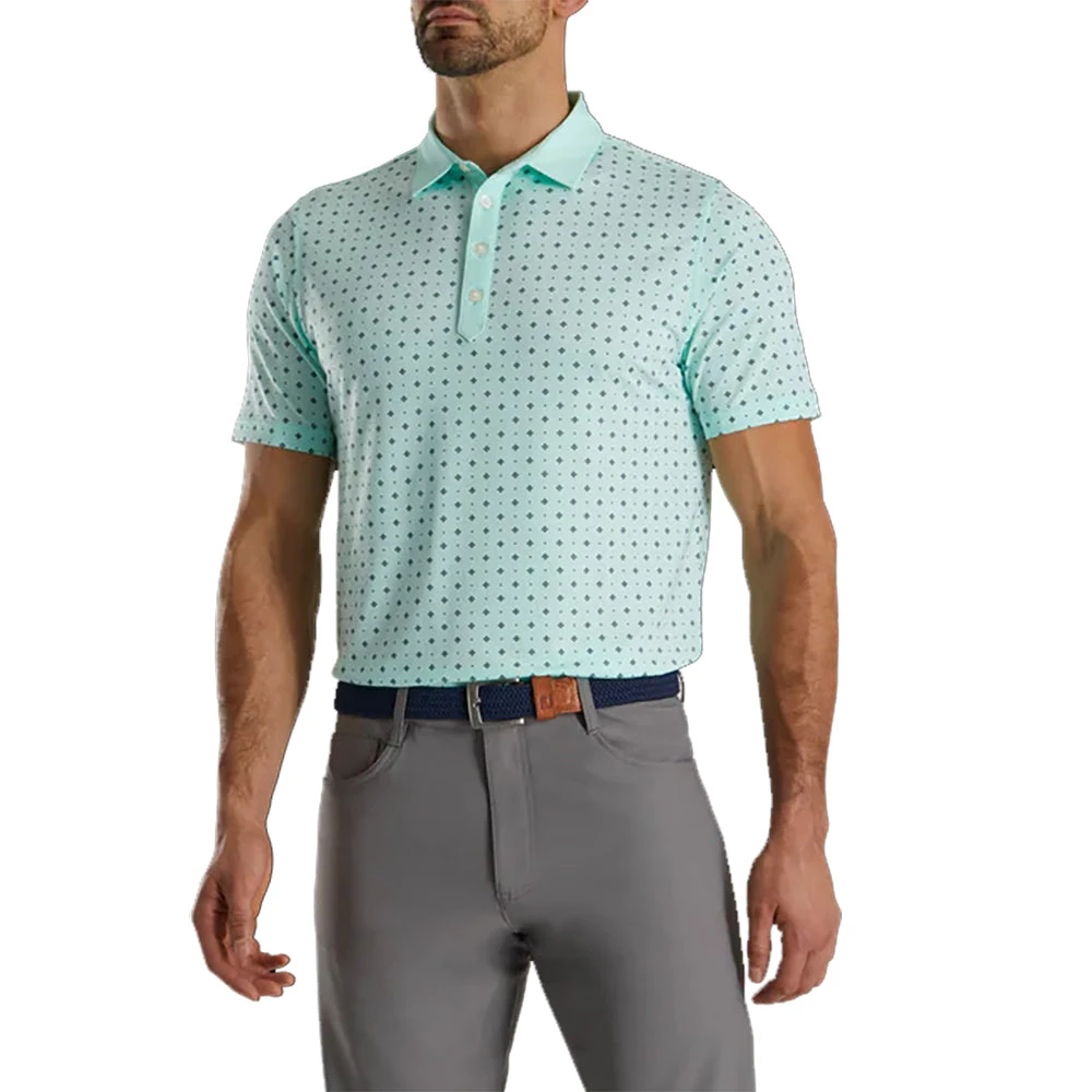 FootJoy Athletic Fit Deco Print Mint Mens Golf Polo 1 FootJoy Athletic Fit Deco Print Mint Mens Golf Polo