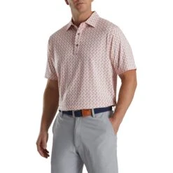 FootJoy Lisle Leaping Dolphins Print Quartz Pink Mens Golf Polo