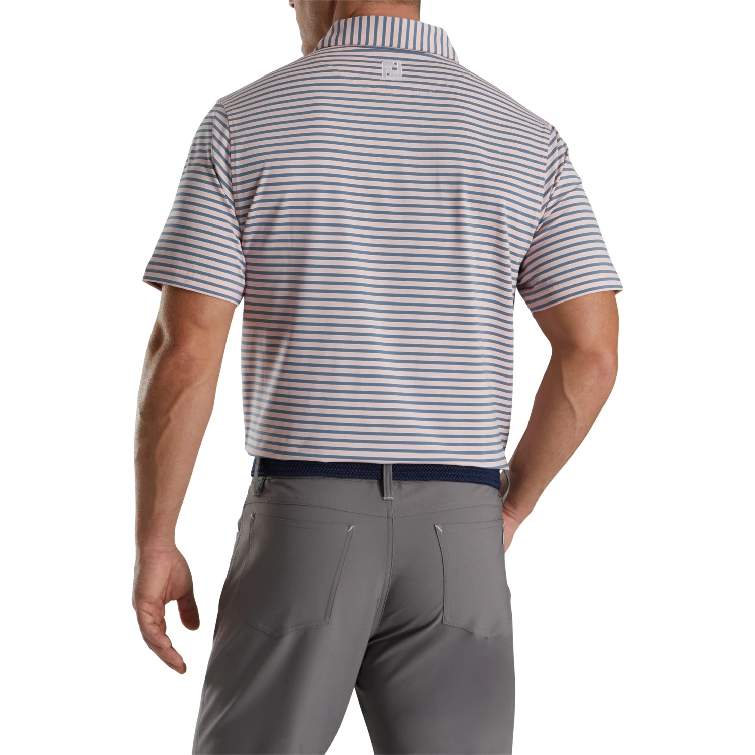 FootJoy Mini Regimental Stripe Lisle Quartz Pink Mens Golf Polo 2 FootJoy Mini Regimental Stripe Lisle Quartz Pink Mens Golf Polo - Image 2