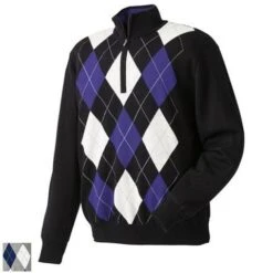 FootJoy Performance Half Zip Lined Sweaters (Previous Season Style) S Heather Grey/Navy/Lime Argyle (