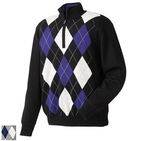 FootJoy Performance Half Zip Lined Sweaters (Previous Season Style) S Black/Purple/White Argyle (#232 1 FootJoy Performance Half Zip Lined Sweaters (Previous Season Style) S Black/Purple/White Argyle (#232