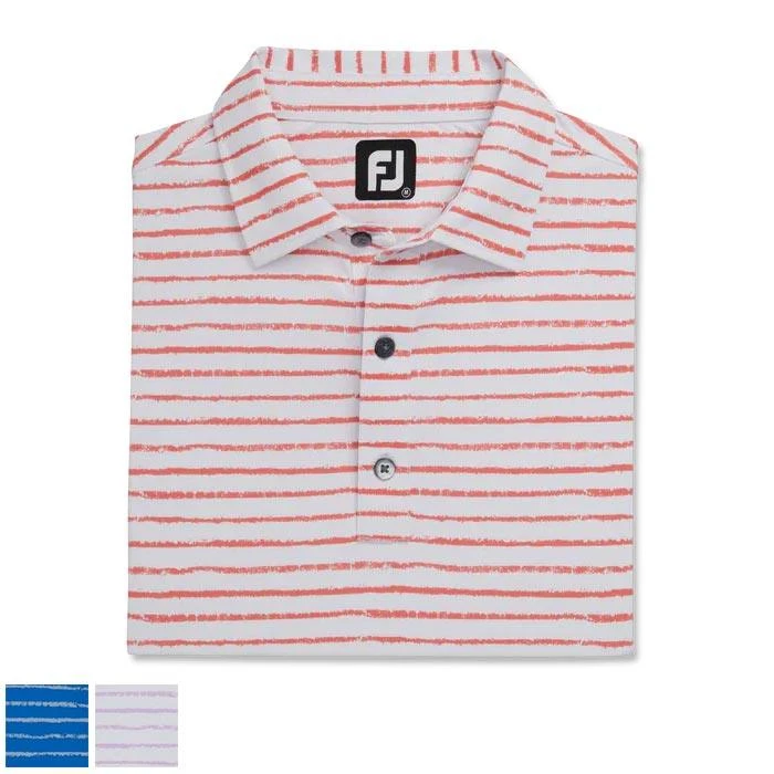 Footjoy Chalk Line Print Stretch Pique Self Collar M White / Lavender (29607) 1 Footjoy Chalk Line Print Stretch Pique Self Collar M White / Lavender (29607)