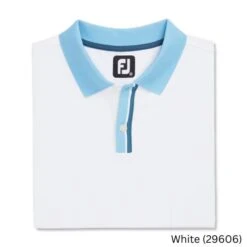 FootJoy Solid Stretch Pique With Stripe Placket Knit Collar M White (29606)