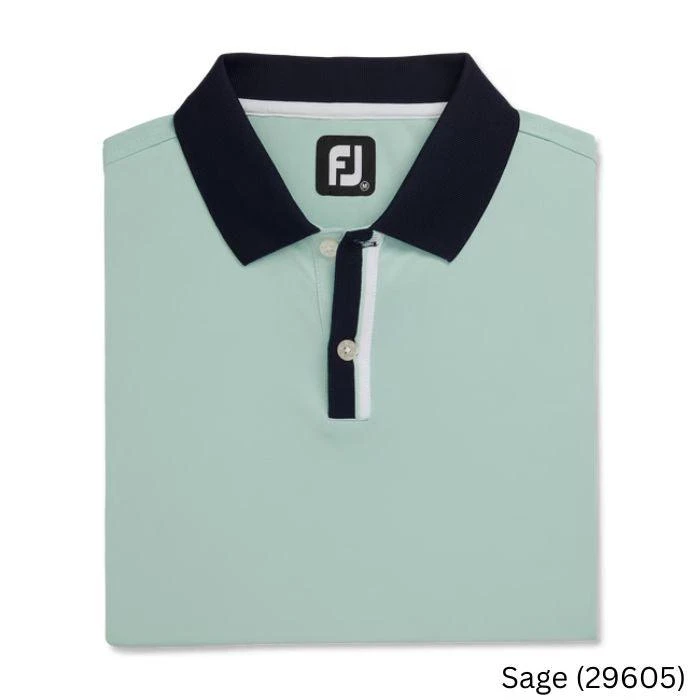 FootJoy Solid Stretch Pique With Stripe Placket Knit Collar S Sage (29605) 1 FootJoy Solid Stretch Pique With Stripe Placket Knit Collar S Sage (29605)